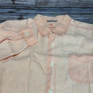 Tommy Bahama Button Up Shirt Mens XL Peach 100% Linen Long Sleeve Relax Fit